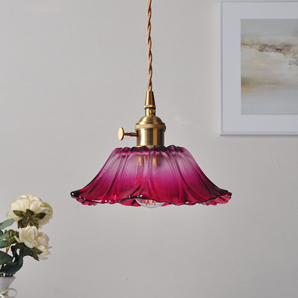 Retro Glass Pendant Light with Fluted Shade