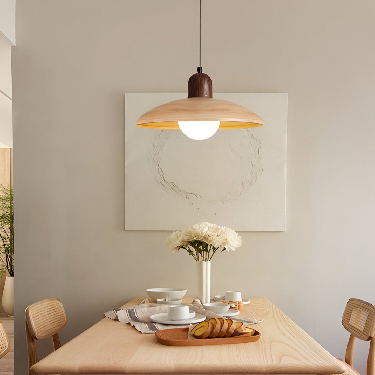 Japanese Wabi Sabi Walnut Pendant Lights With Dome Shade