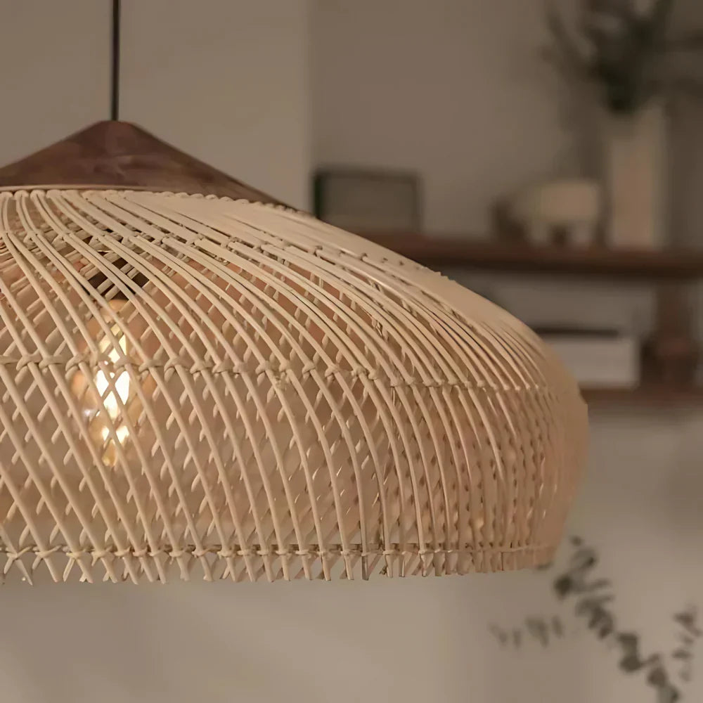 Bohemian Rattan Pendant Light With Woven Dome Shade