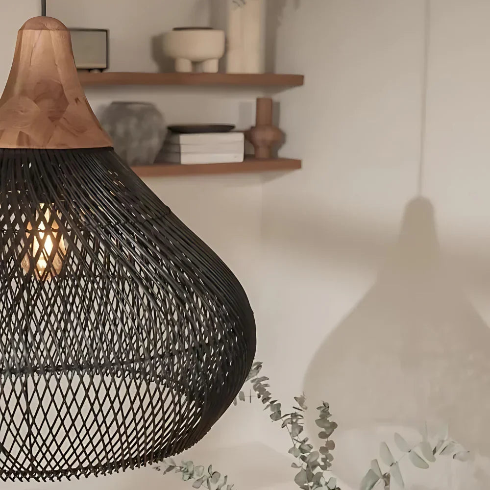 Bohemian Rattan Pendant Light With Hand-Woven Dome Shade