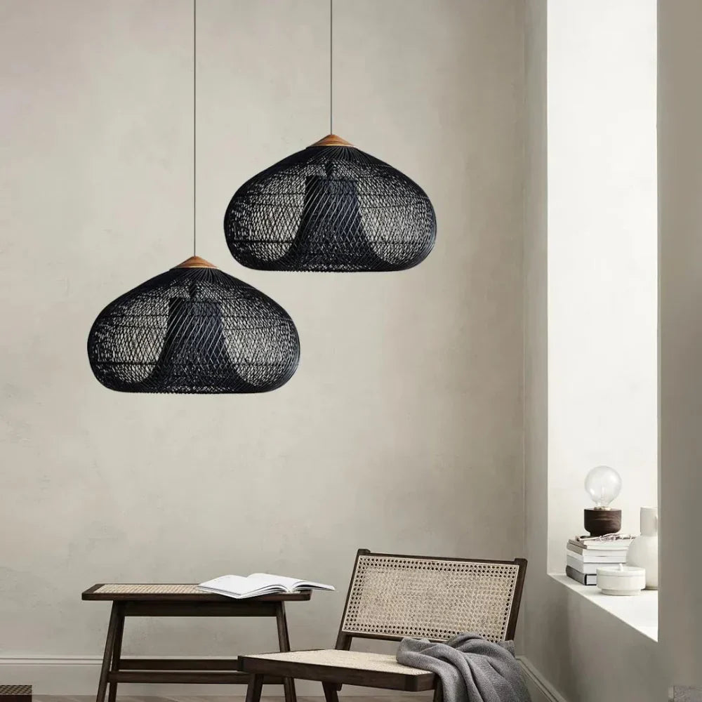 Handmade Rattan Pendant Lights With Woven Dome Shade