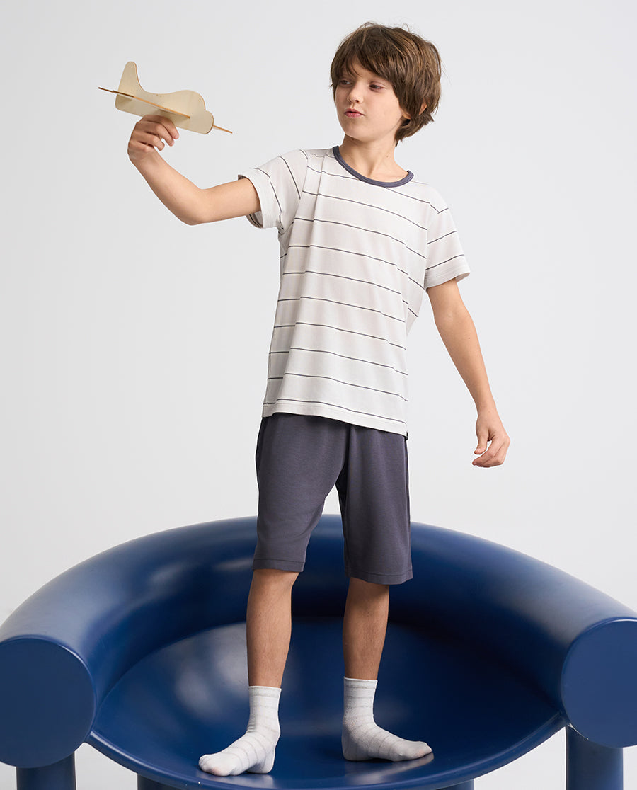 Aimer Kids Short-sleeve Tops Homewear Set For Boys