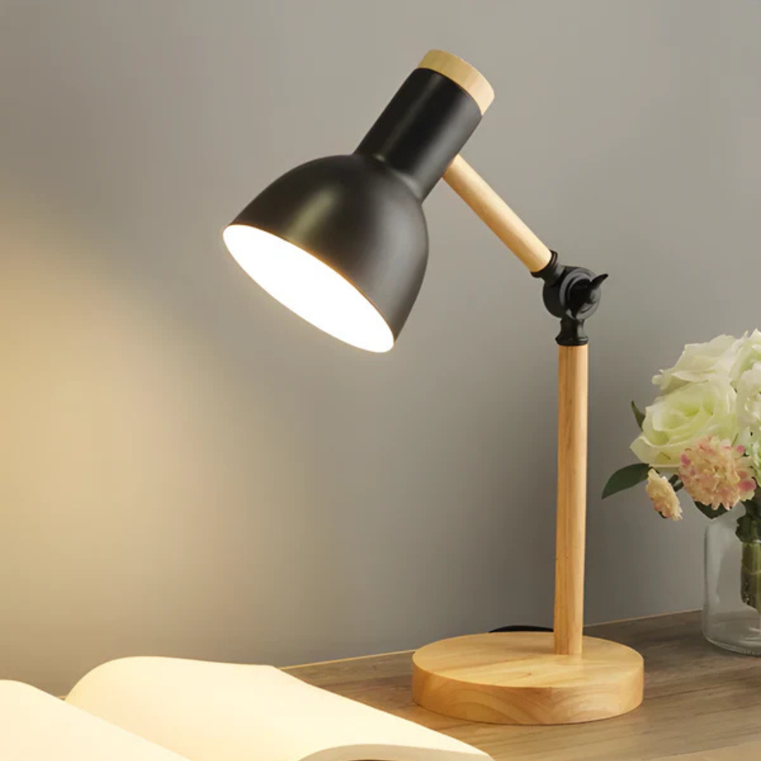 Adjustable Wood And Metal Task Table Lamp With Pivoting Shade