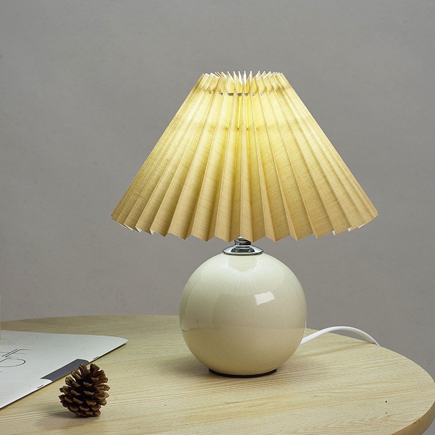 Nordic Ceramic Table Lamp With Pleated Fabric Shade