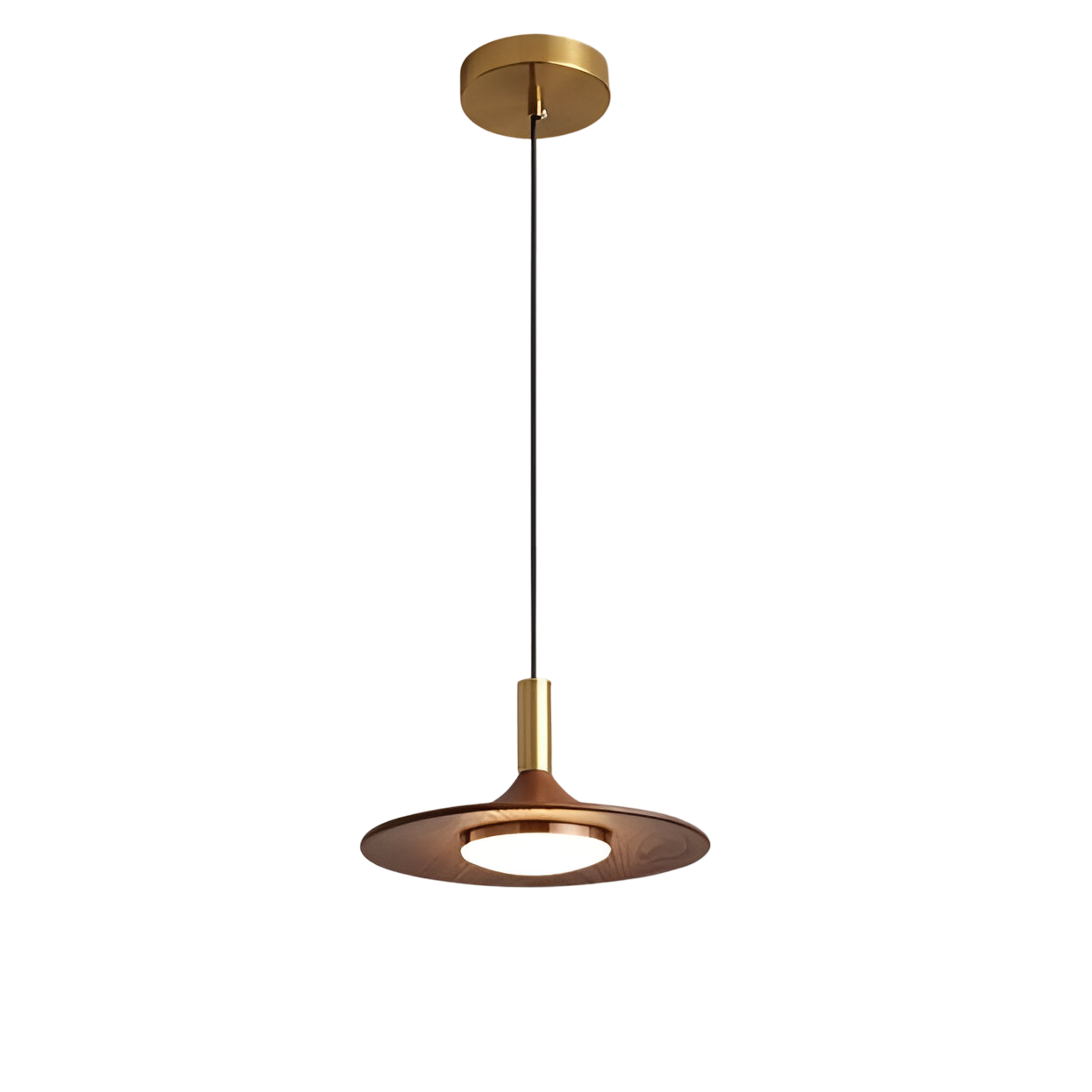 Nordic Walnut Wood Disc Pendant Light With Adjustable Cord