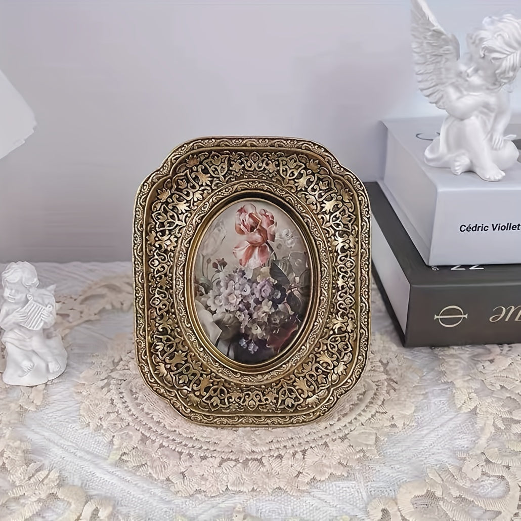 Vintage-Inspired Floral Carved Picture Frame - X2LC