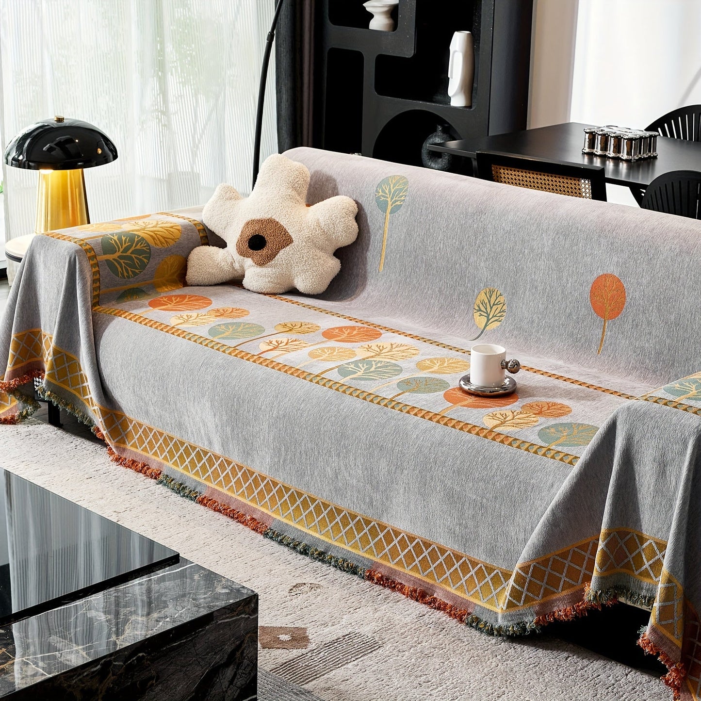 Bohemian Leaf Chenille Sofa Cover-6JTD