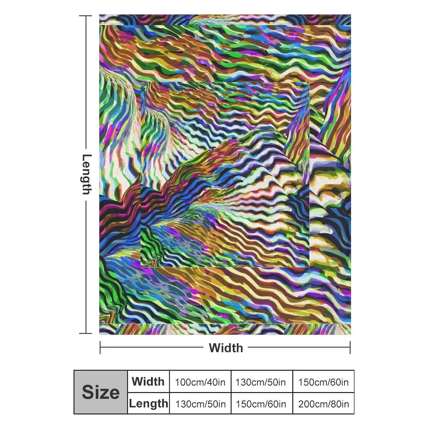 Lightning Complex AOP Flannel Fleece Blanket 40"×50" | Psychedelic Ribbon-Wave Maximalist Throw (250gsm)