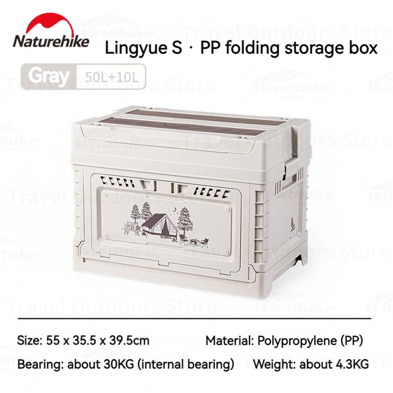 Naturehike Multi-Functional Camping Storage Box 25L / 50L Outdoor PP 2 Door Optional + 5L / 10L Compartment Wood Tabletop up to 150kg Stacking Table