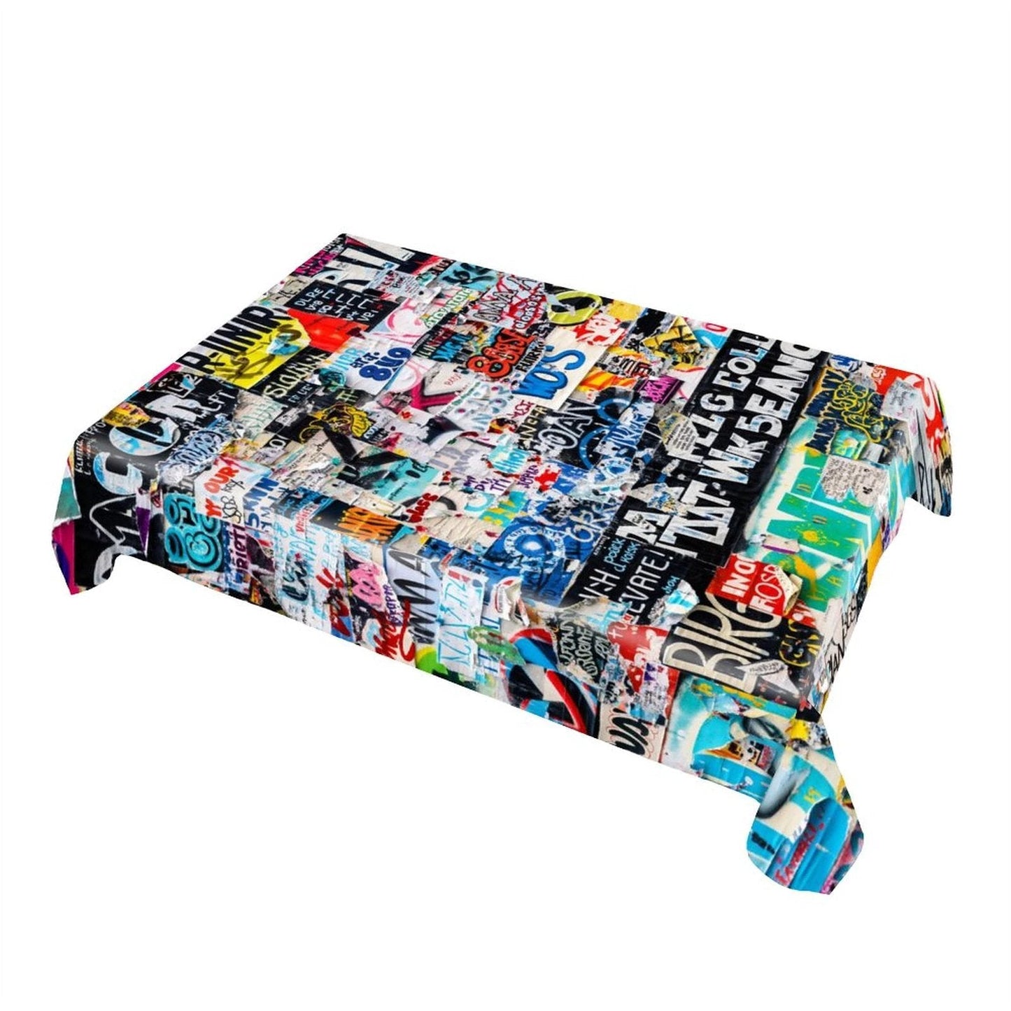 Graffiti Newsprint Tablecloth — Black & White Street-Tag AOP Rectangular Table Cover, Dopamine Dining