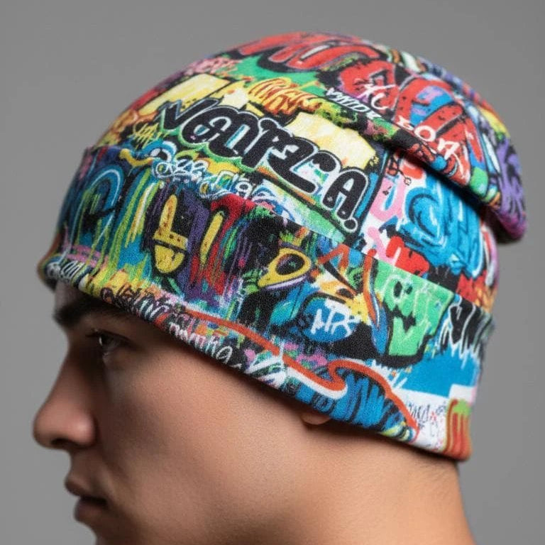 Liquid Glitch Beanie – Maximalist Graffiti Streetwear Hat