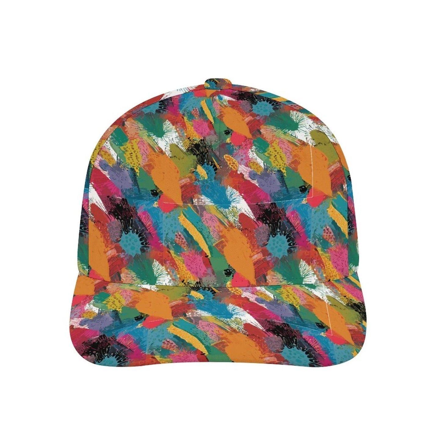 Painters' Plume AOP Bent Brim Snapback Cap | Brushstroke Feather Print 6-Panel Curved Brim Streetwear Hat for Art-School Aesthetics & Creative Souls