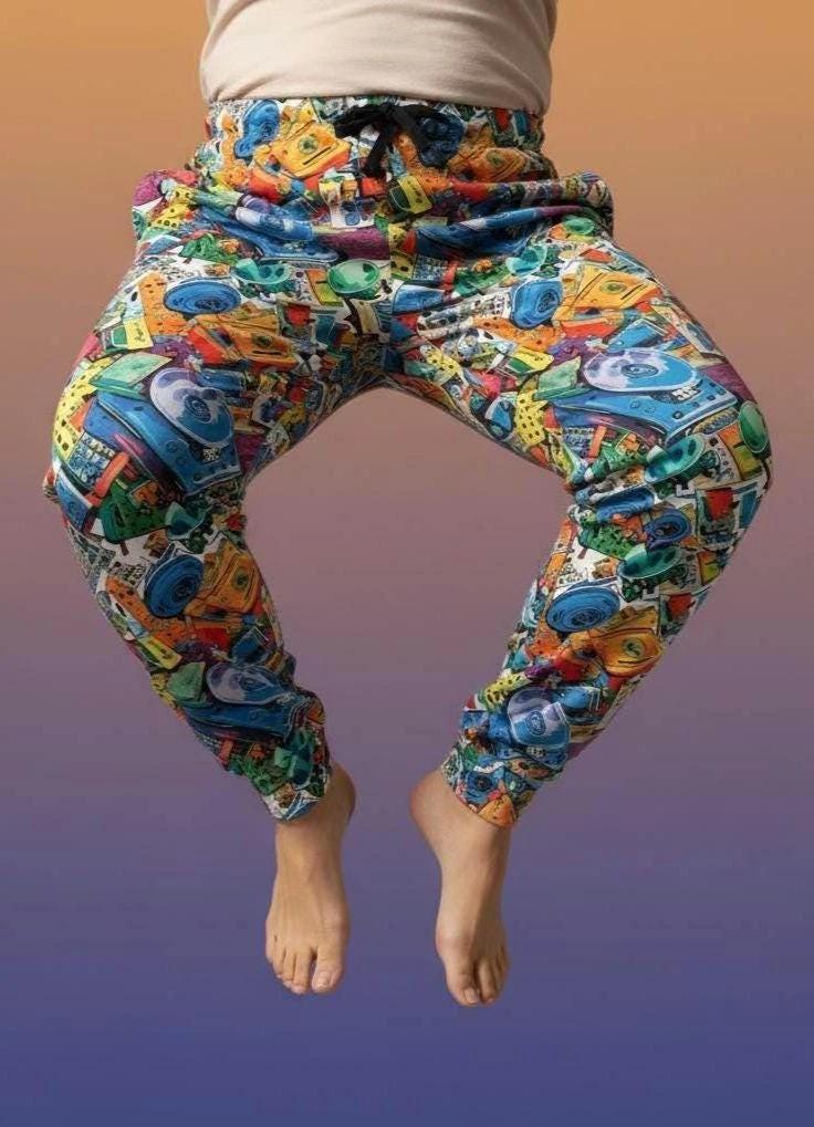Nostalgia-Core Pajama Pants for 90s Music Lovers — Mixtape AOP Lounge Bottoms, Retro Cassette Print Sleepwear, Vintage Vibes Loungewear