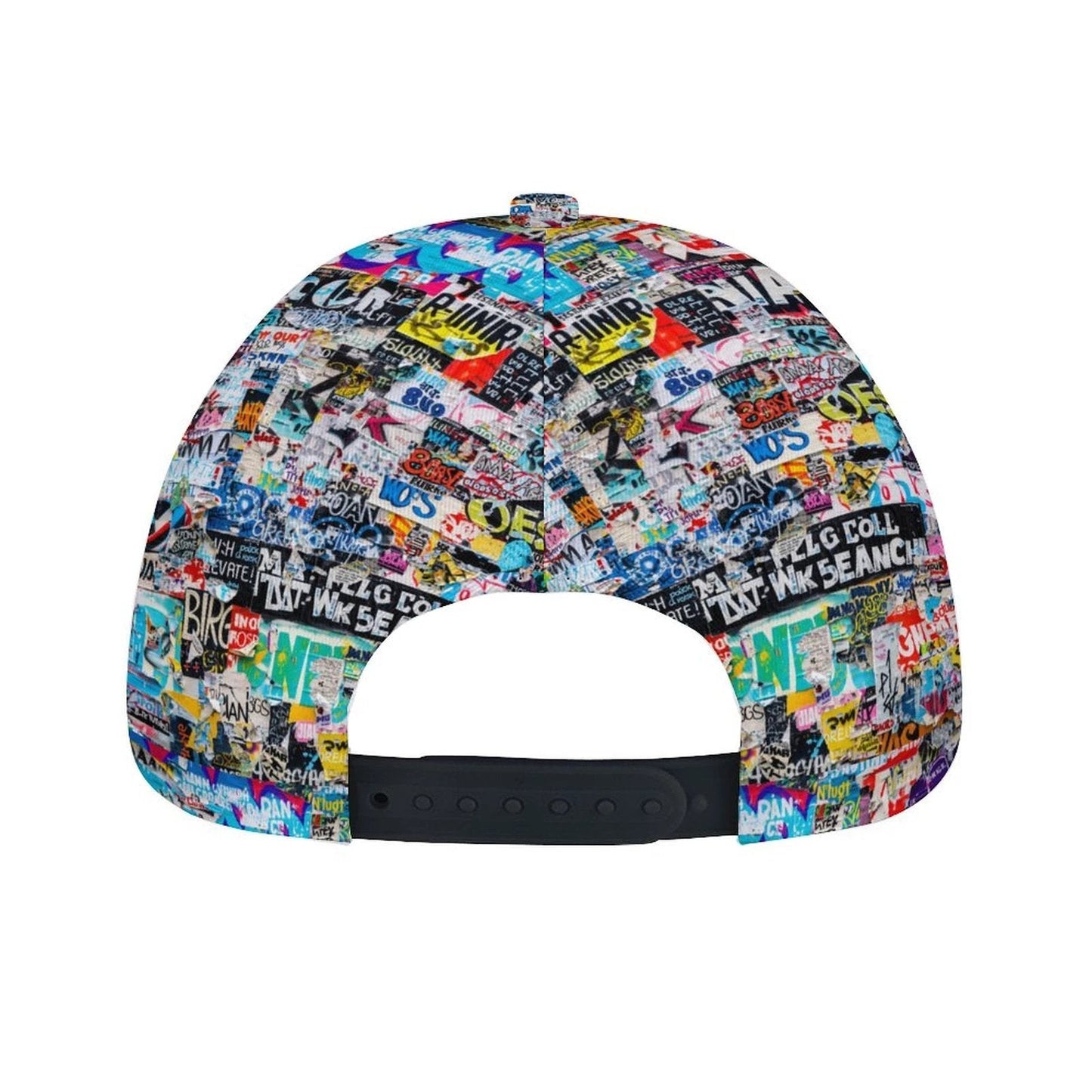 StreetsmART Sticker Bomb AOP Bent Brim Snapback Cap | Urban Collage Print 6-Panel Curved Brim Streetwear Hat for Skate, Festival & Alt-Fashion
