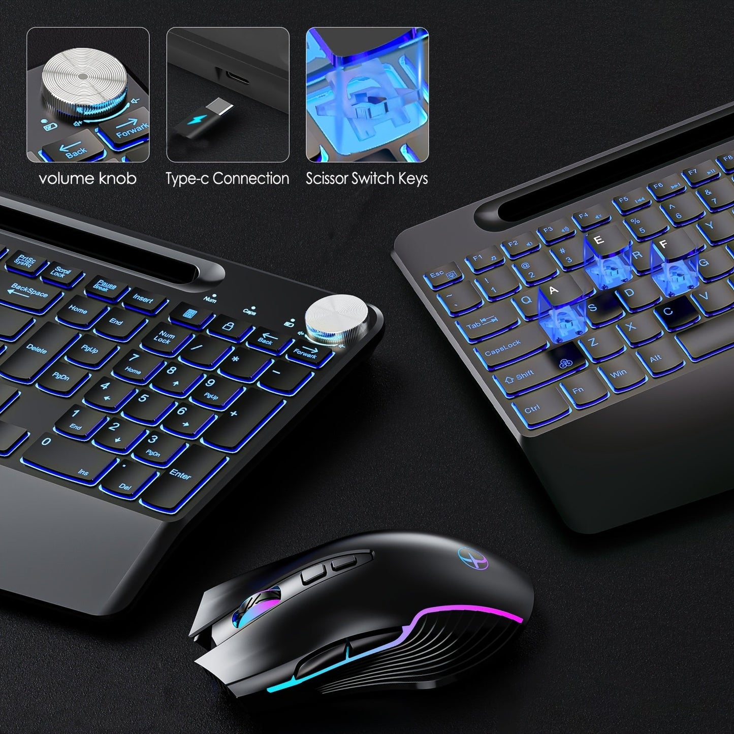 JOMAA Ergonomic Wireless Keyboard & Mouse Combo, RGB Backlit TJR1K6M