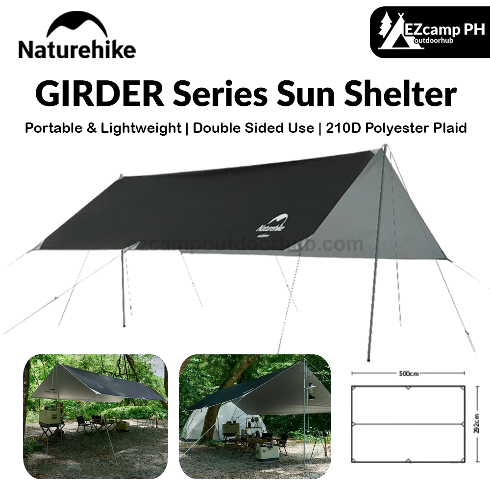 Naturehike GIRDER Series Sun Shelter Awning Canopy Tarp Tent in Classic Silver Coated & Double Sided Black Vinyl Glue + Silver Coating UV Sun Shade Tarp