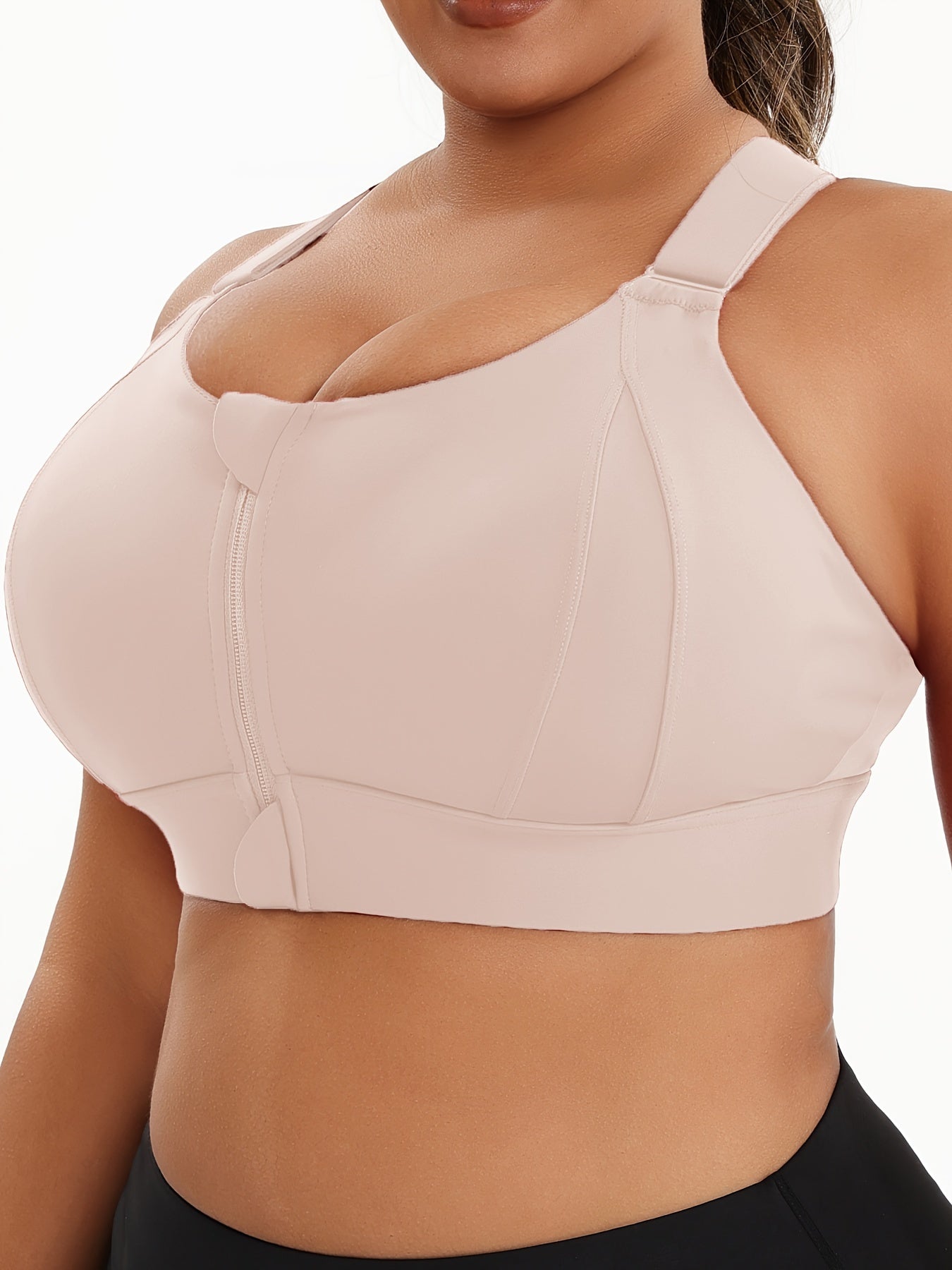 Plus Size Front Zip Sports Bra, Racerback Design TJR7L4D