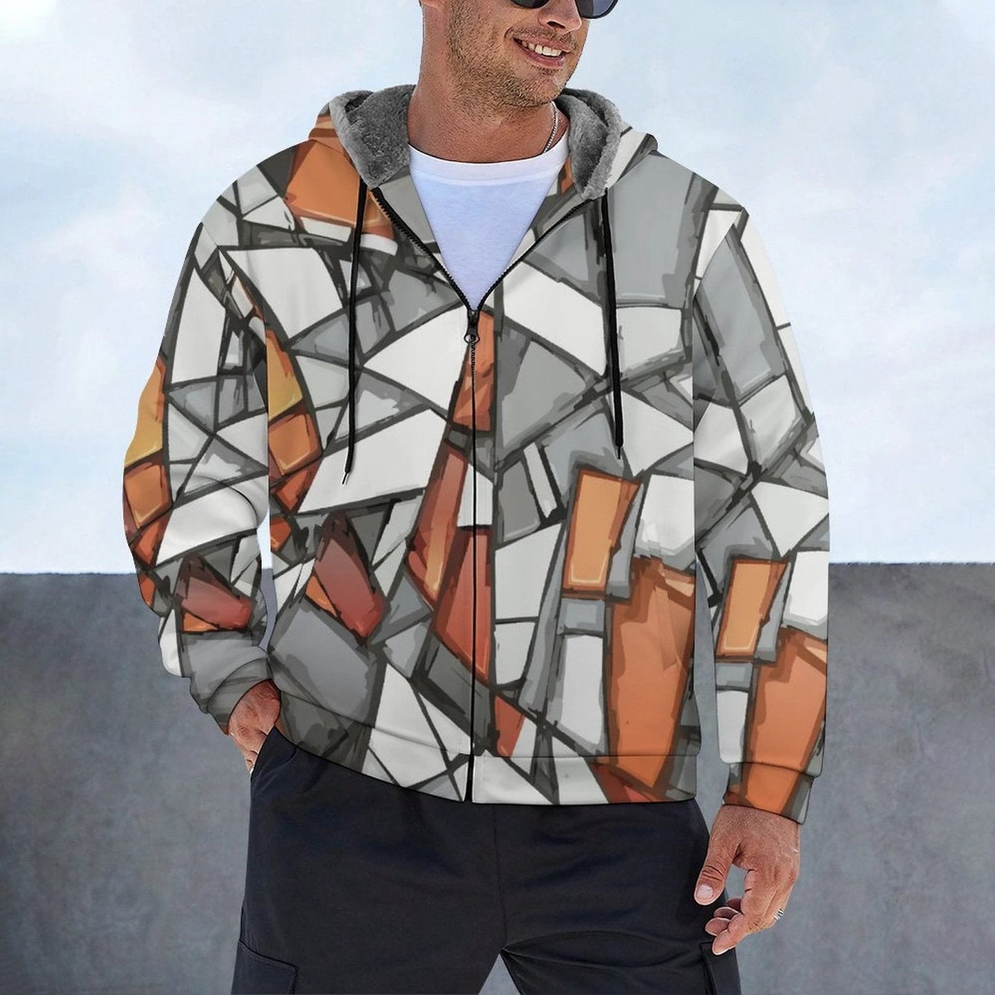 Maximalist AOP Plush-Lined Full-Zip Hoodie | 480gsm Scuba-Shell Heavyweight Cold-Weather Streetwear — Festival Winter Statement Layer (S–5XL)