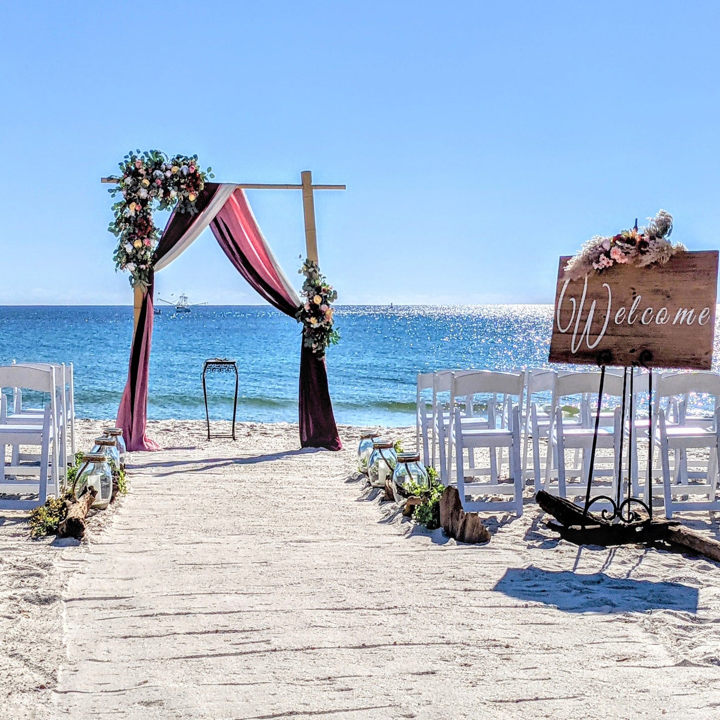 A Stunning Day Wedding Ceremony Package (Officiant, Photographer, Decor with Seating)