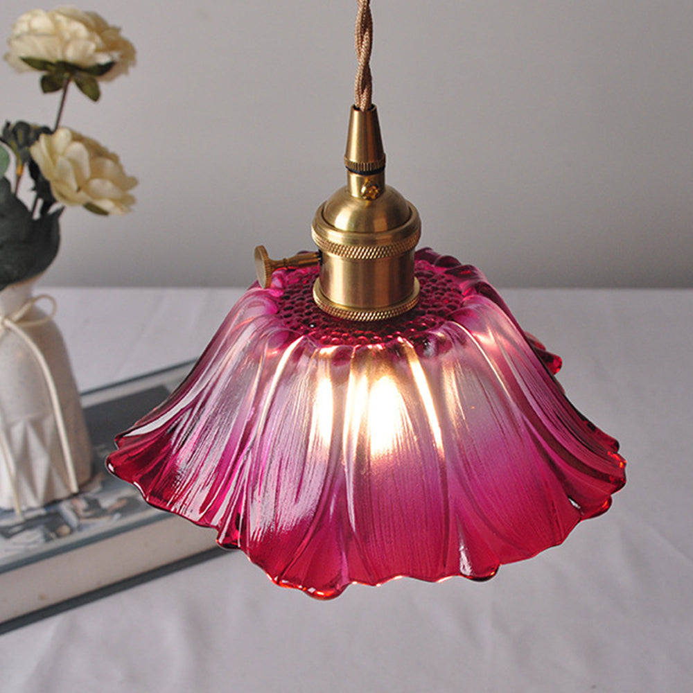 Retro Glass Pendant Light with Fluted Shade
