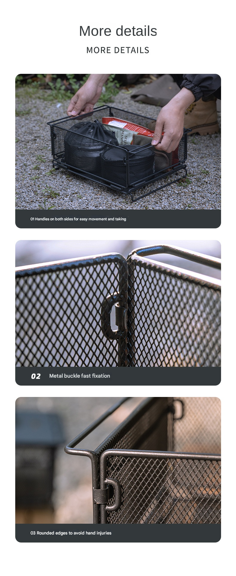 Campingmoon CK-24BK Folding Storage Basket IGT Compatible Tray Stackable Mesh Open Net Equipment 1-Unit IGT Table Accessories Add-on