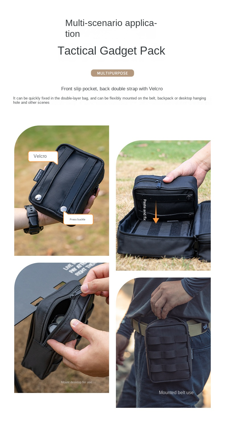 Campingmoon BK-15/40 Tactical Storage Bag Portable Outdoor Camping Equipment Tools Double Layer Storage Peg Stakes Hammer Rope Organizer Black Khaki