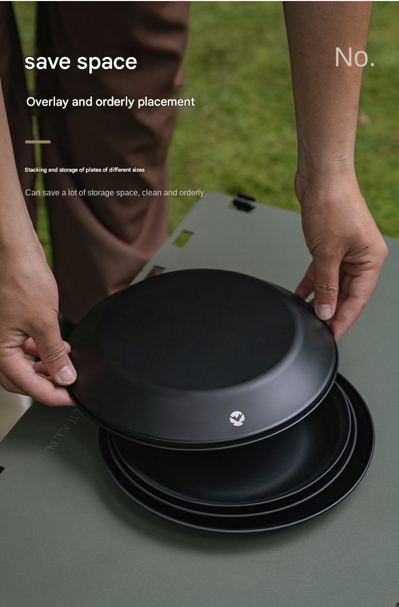 Campingmoon BKS397-1/2S Black Dinner Plate Sets Large 4/8pcs Sets Stainless Steel Outdoor Camping Dish Plate Dining Utensil With Storage Bag