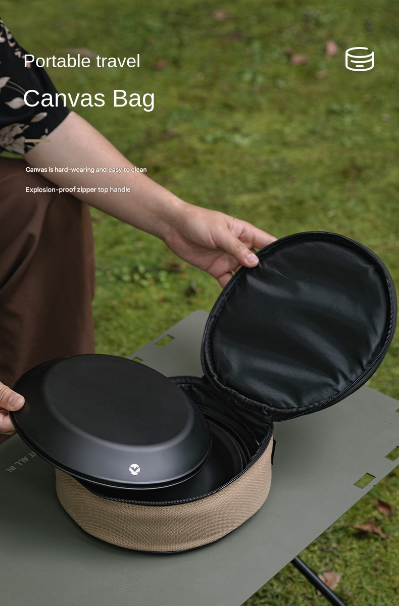 Campingmoon BKS397-1/2S Black Dinner Plate Sets Large 4/8pcs Sets Stainless Steel Outdoor Camping Dish Plate Dining Utensil With Storage Bag