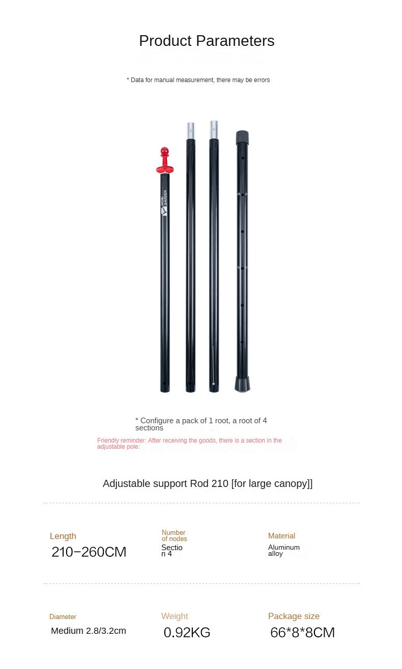Mobi Garden Canopy Rod Support Portable Ultralight Thickened 4 Section Adjustable Awning Canopy Pole 210-260cm Length Lifting Rod Aluminum Alloy Outdoor Camping Equipment