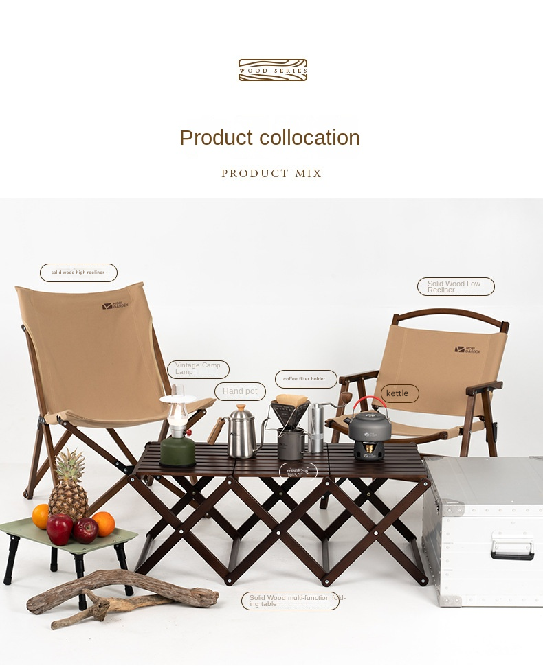 Mobi Garden Multi-Function Folding Table Portable Lightweight Solid Wood Storage Table Multi-layer Shelf Rack Foldable Wooden Table 4 Layer Shelves Outdoor Camping