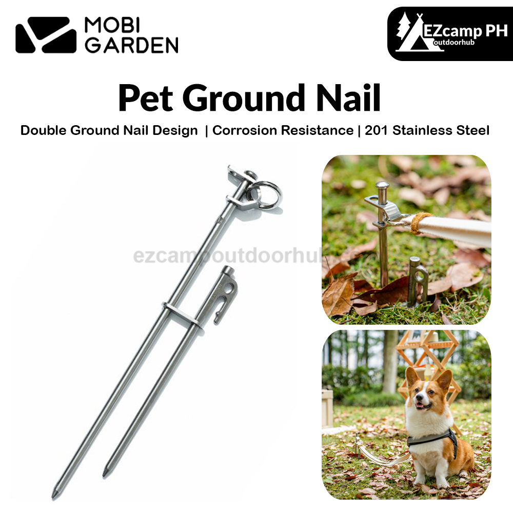 Mobi Garden Pet Ground Nail Portable Lightweight Outdoor Tent Peg For Pets Dog Leash Double Ground Nail Pegs Stake Design Stainless Steel Fixed Nail Camping Accessories