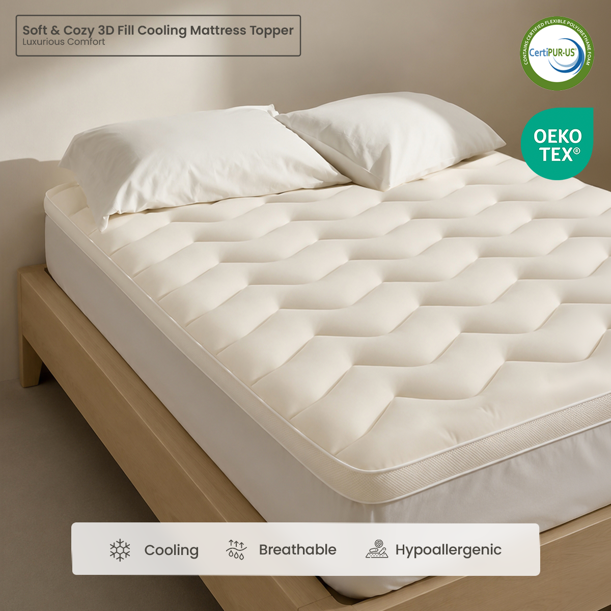Soft & Cozy 3D Fill Cooling Mattress Topper – Luxurious Comfort