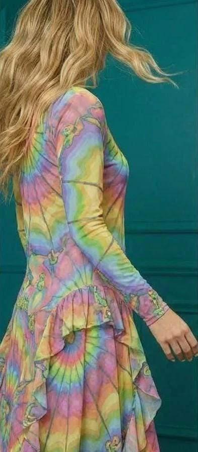 Tie-Dye Cotton Midi Dress - Radial Pastel Long Sleeve Boho Gown