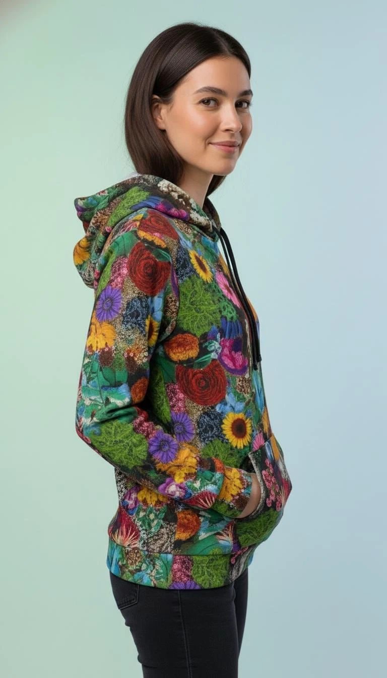 Maximalist Wildflower Botanical Athletic Hoodie for Fitness and Nature Lovers — High-Performance Floral AOP Sweatshirt, Spring Outdoor Gym Statement