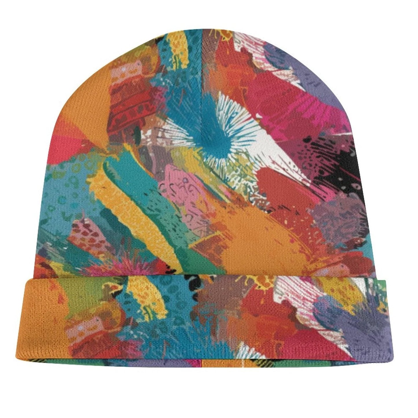 Paint Smear Knit Beanie — Crimson & Teal Brushstroke AOP Winter Hat, Loud Cold-Weather Accessory