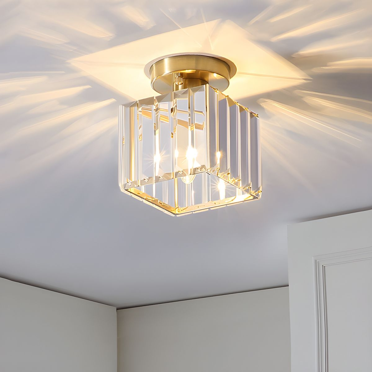 1-Light Flush Mount K9 Crystal Glass Hallway Ceiling Light