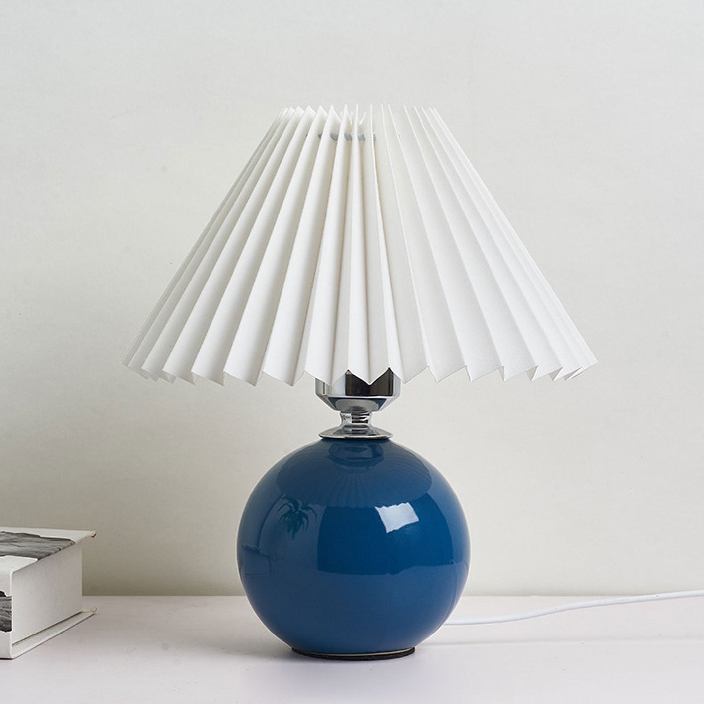 Nordic Ceramic Table Lamp With Pleated Fabric Shade