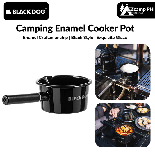 BLACKDOG Camping Enamel Cooker Pot Portable Ultralight 1L Milk Boiler Iron Pot Sauce Pan Polearm Stockpot 1-2 Persons Kitchen Tool Outdoor Hiking Picnic Cooking Travel Heavy Duty Original Black Dog
