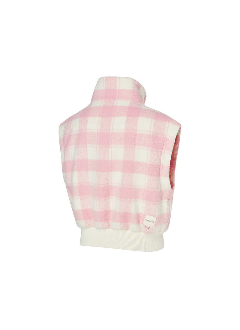 Wool-Like Check Zip-Up Vest