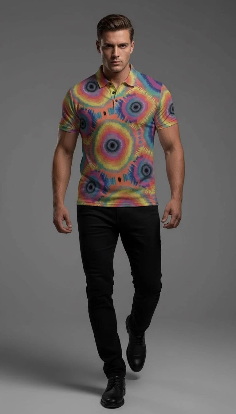 Maximalist AOP Men's Stretch Henley Shirt | Ribbed Polyester Long Sleeve — Tailored Statement Top for Artists, Studio-to-Gallery Days (XS–5XL)