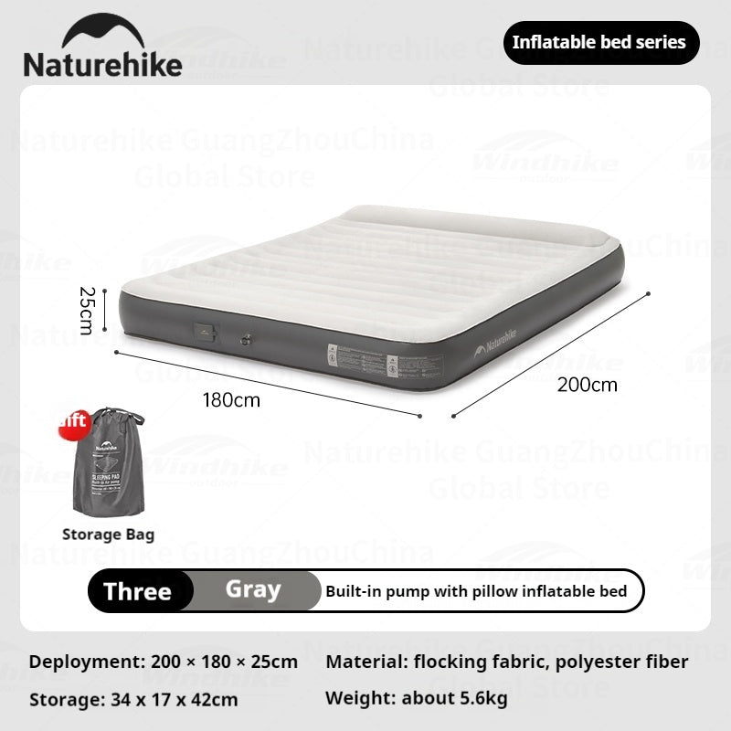 Naturehike Inflatable Bed With Build-in Air Pump Portable Lightweight 1-3 Persons Camping Luxury Sleeping Bed PVC Inflatable Thicken Pad Travel