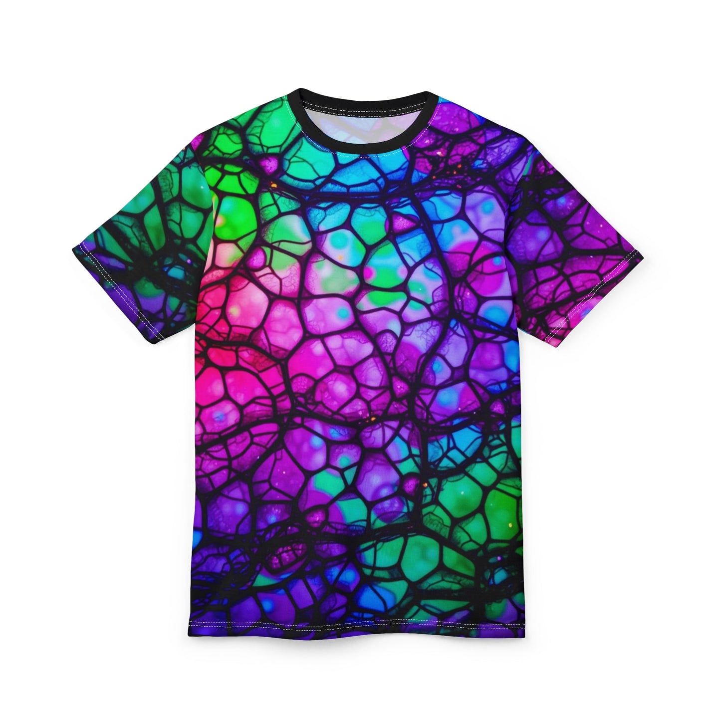 Psychedelic Web Unisex Tee – Vibrant Abstract Cut & Sew T-Shirt | Festival Fashion & Streetwear Vibes