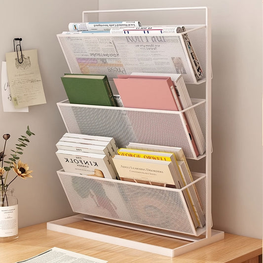 3-Tier White Metal Storage Rack for Office Supplies - F2IJ