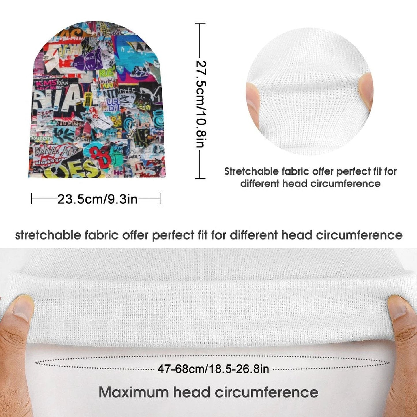Tag Collage AOP Knit Beanie – All-Over Print, One Size