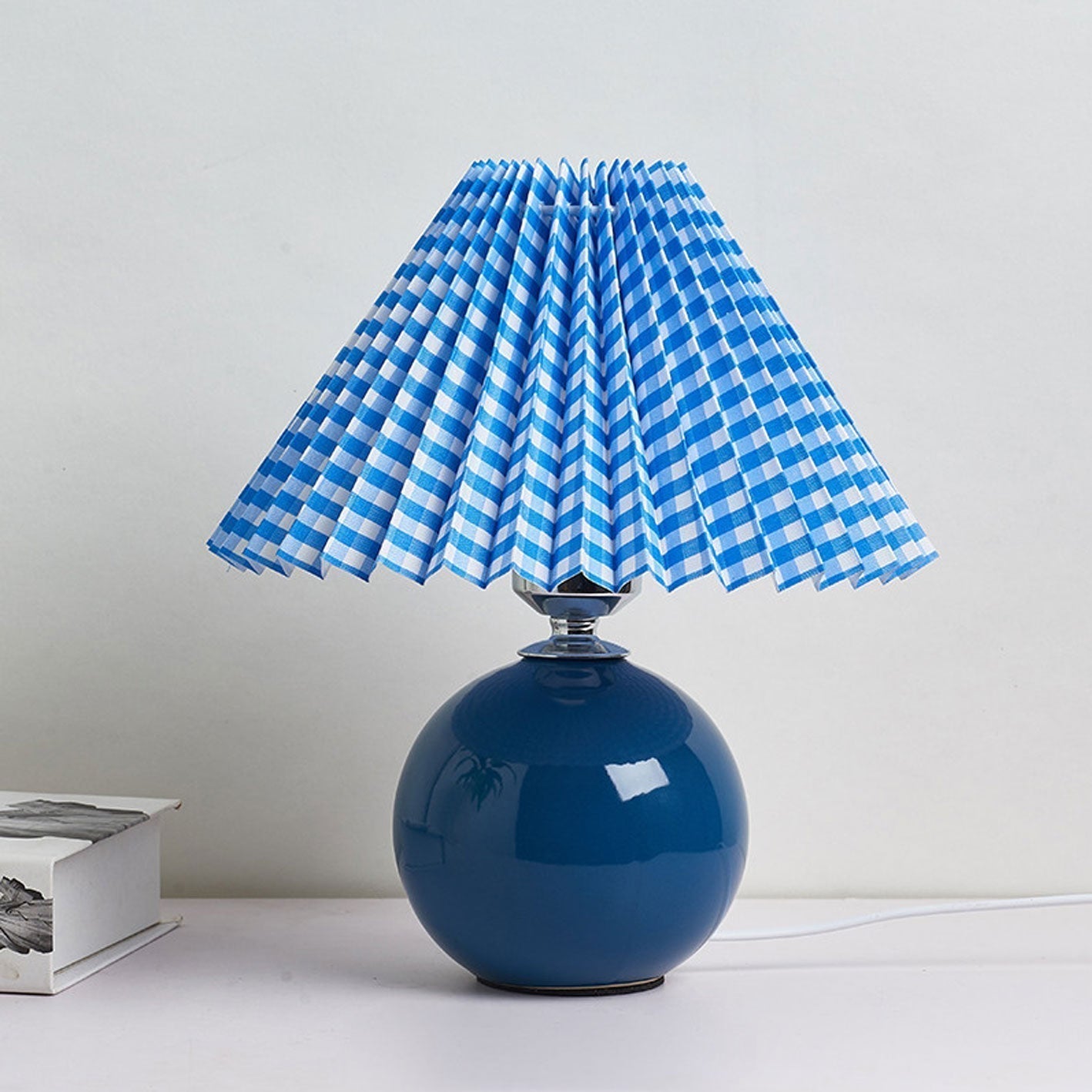 Nordic Ceramic Table Lamp With Pleated Fabric Shade