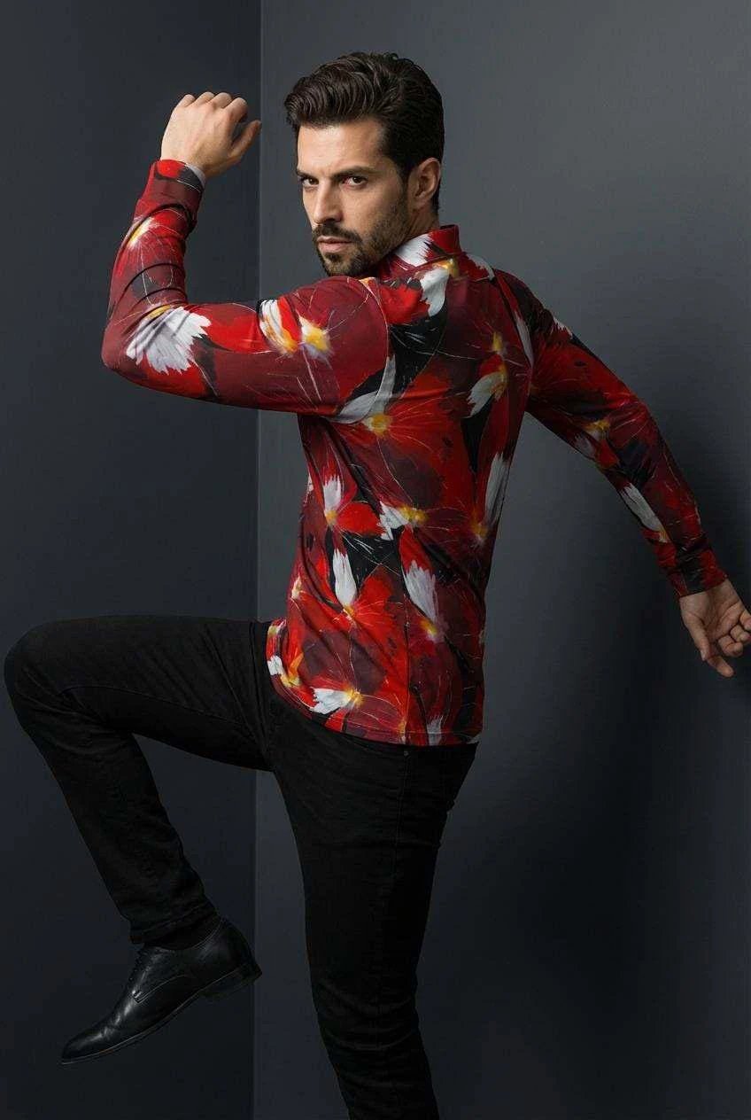 Artsy Floral AOP Men's Long Sleeve Polo | 220gsm Painterly Botanical Print Polished Maximalist Workwear for Hospitality