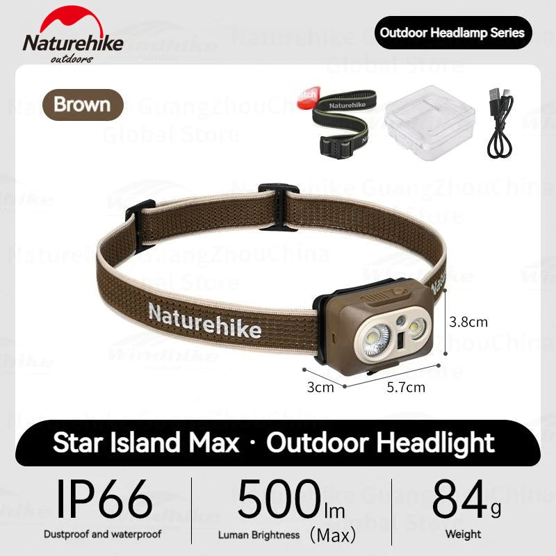 Naturehike STAR ISLAND Max Headlight Portable Ultralight Headlamp Waterproof SOS Emergency Red Light 84g Rechargeable Light Outdoor