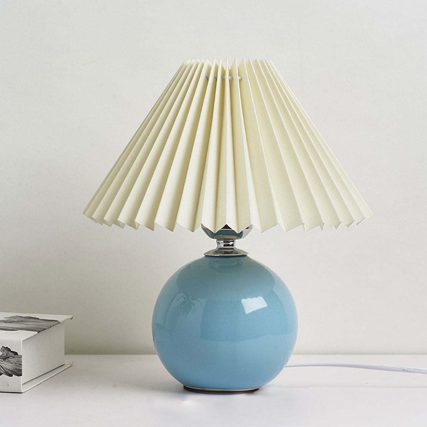 Nordic Ceramic Table Lamp With Pleated Fabric Shade