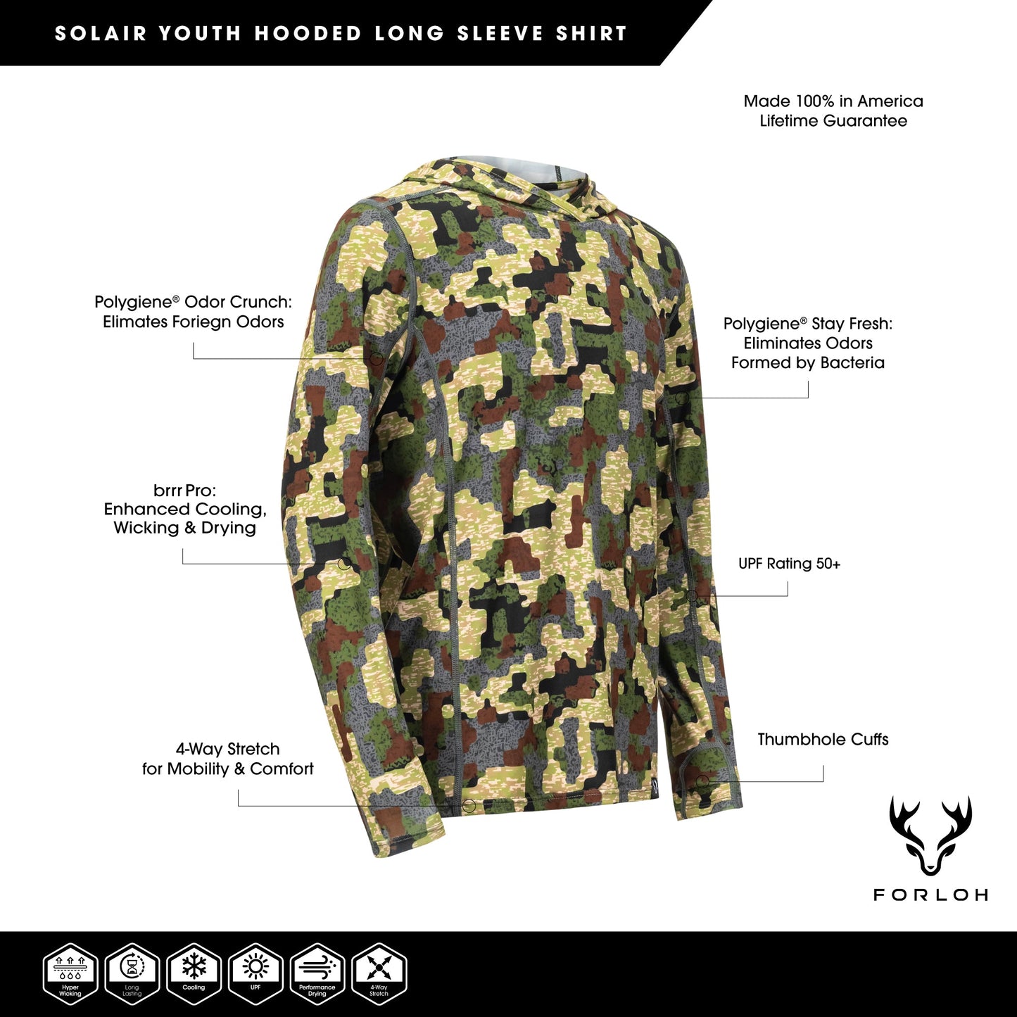 Youth SolAir UPF Hooded Long Sleeve Shirt
