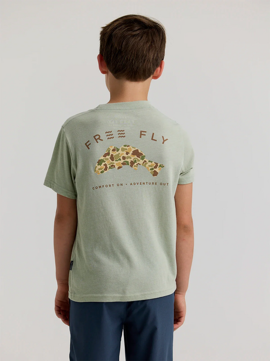 Youth Vintage Camo Redfish Tee - Heather Desert Sage